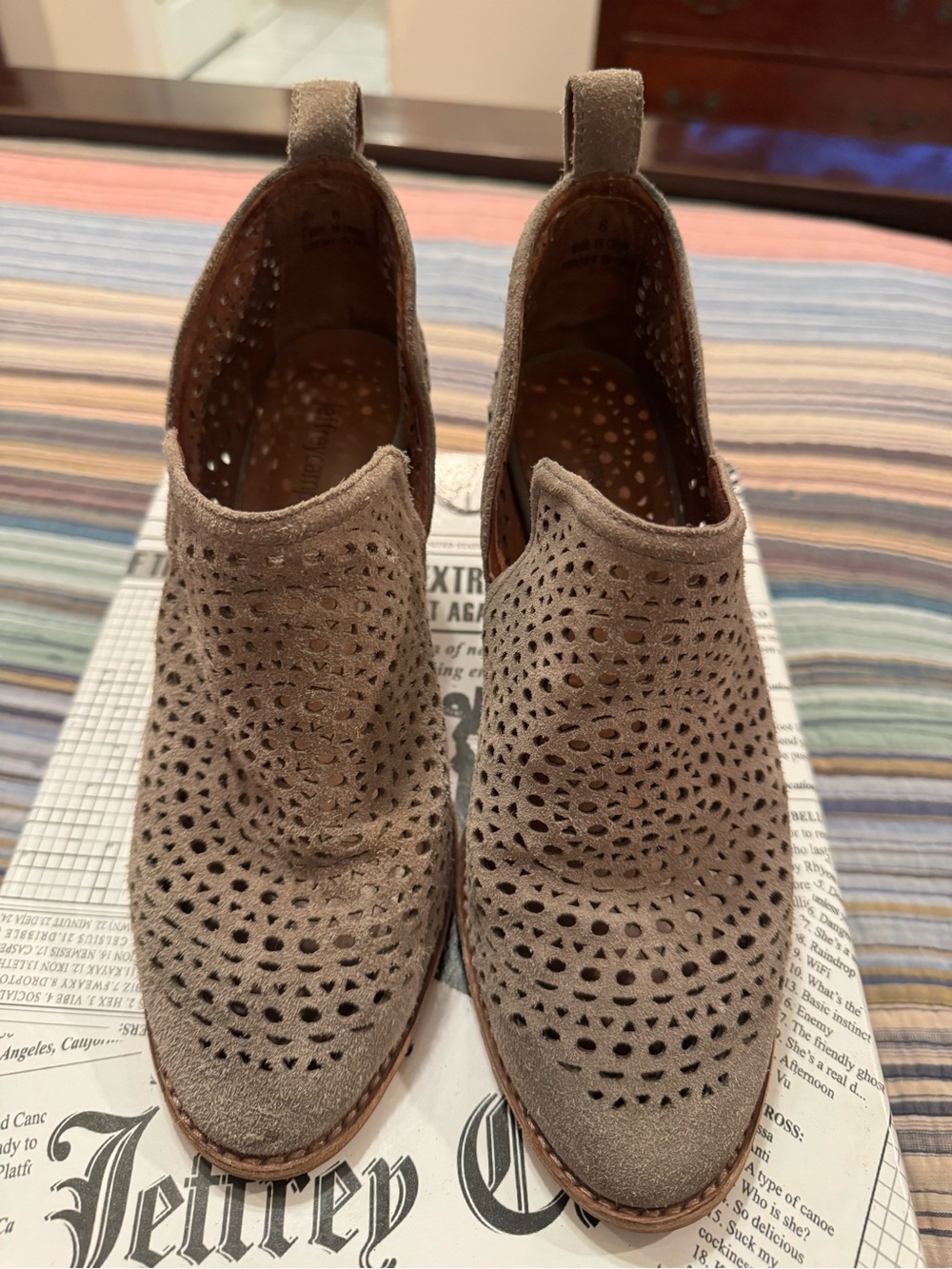 Jeffrey Campbell Taupe Perforated Suede Slip-On Mules